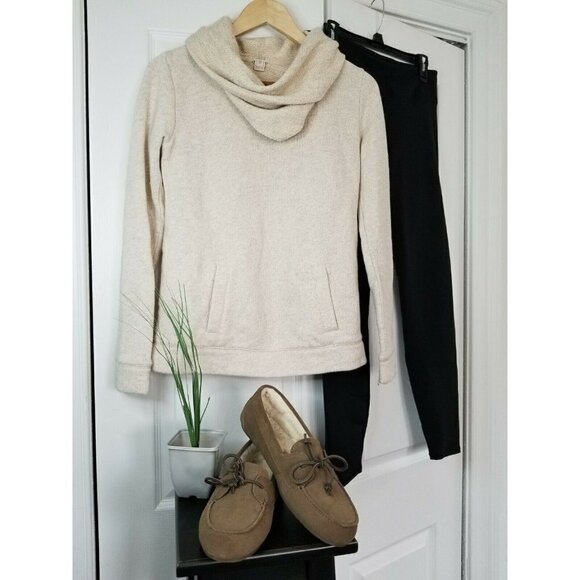 J.Crew Cowl Neck Long Sleeve Kangaroo Pocket Cream Wool Blend Top Sweater Sz XS - Picture 2 of 10
